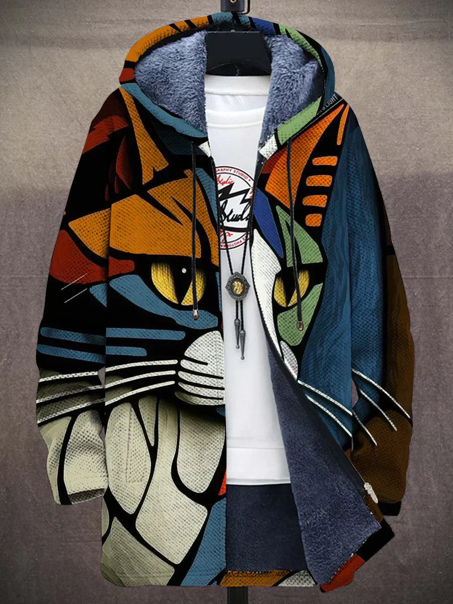 Women's Artistic Cat Print Hoodie Jacket for Unique Casual Style