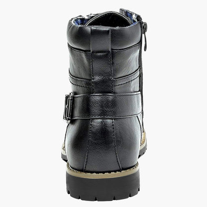 Men's Motorcycle Combat Ankle Boots - Urban Biker Style with Side Zipper and Buckle