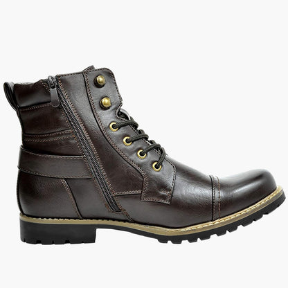 Men's Motorcycle Combat Ankle Boots - Urban Biker Style with Side Zipper and Buckle