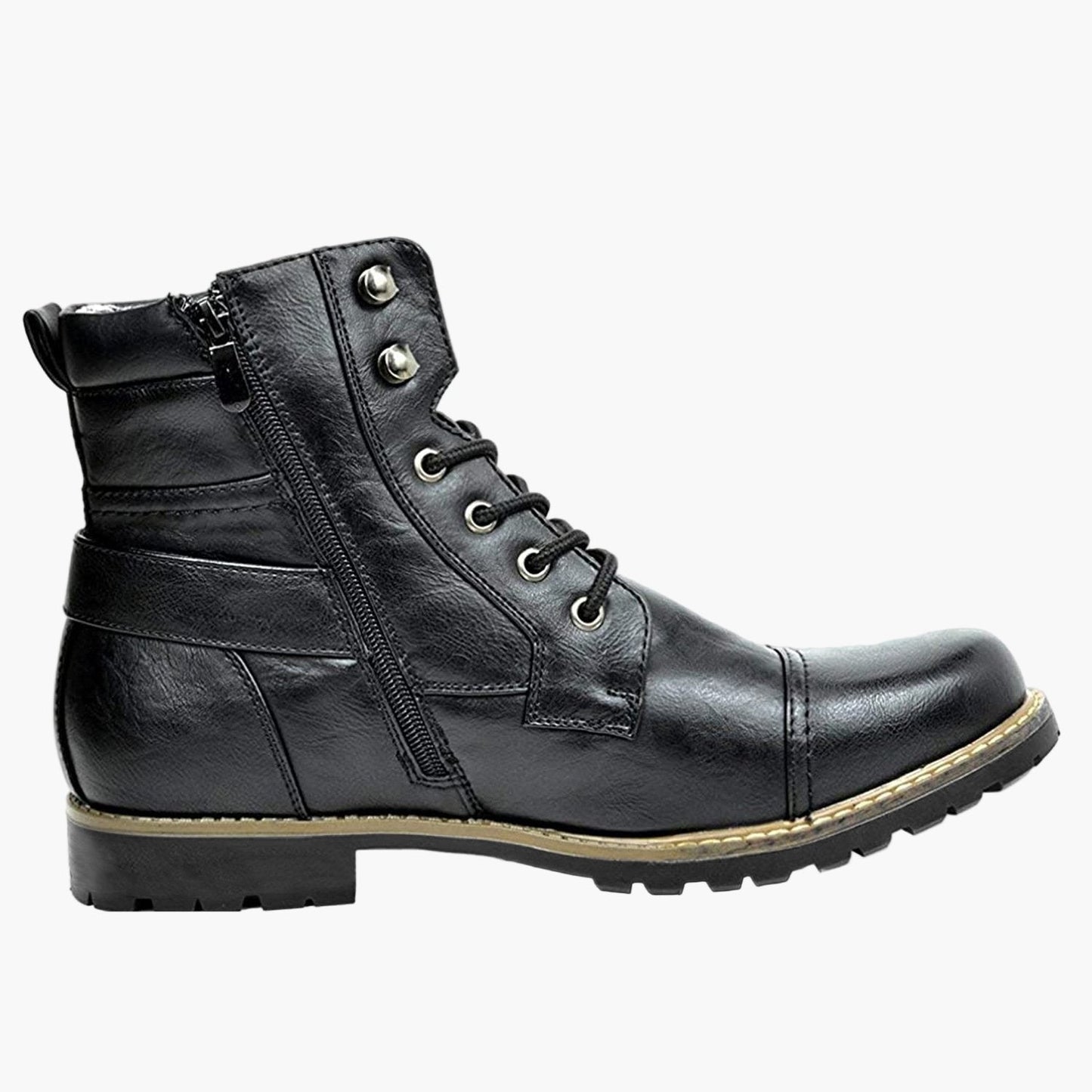 Men's Motorcycle Combat Ankle Boots - Urban Biker Style with Side Zipper and Buckle
