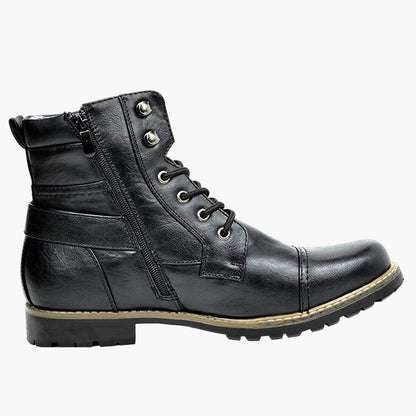 Men's Motorcycle Combat Ankle Boots - Urban Biker Style with Side Zipper and Buckle