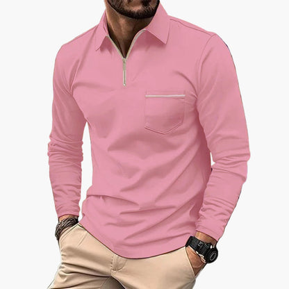 Men's Classic Long Sleeve Polo Shirt with Chest Pocket – Casual and Business Style