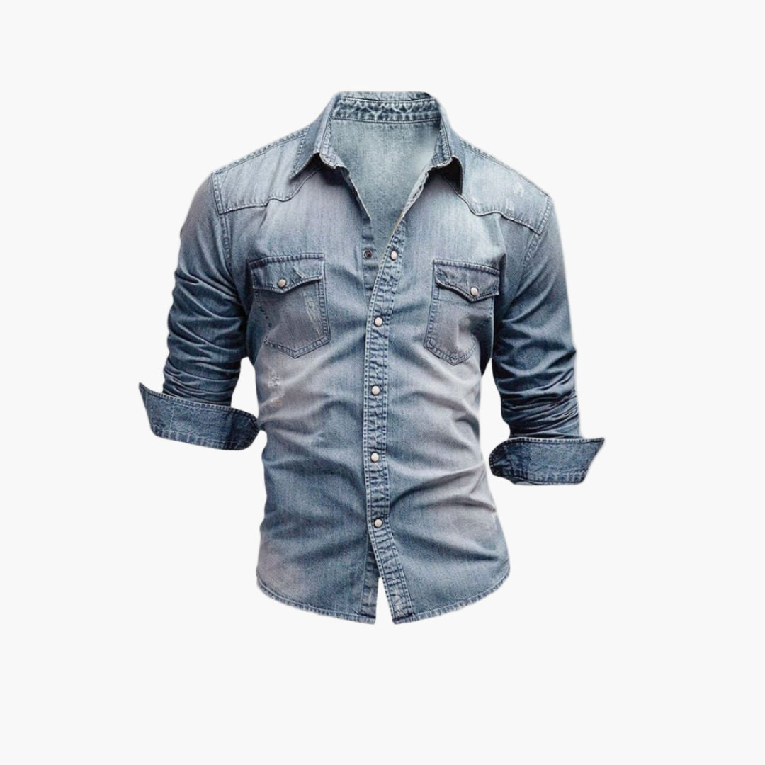 Men's Western Denim Snap Button Shirt - Classic Casual Style