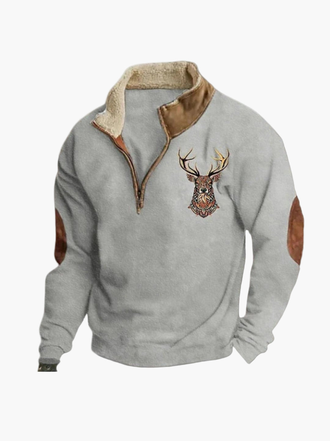 Men's Quarter Zip Cozy Pullover with Deer Embroidery – Casual Outdoor Style