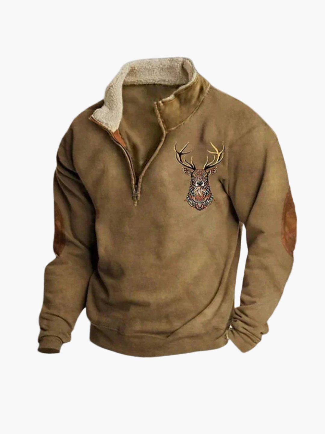 Men's Quarter Zip Cozy Pullover with Deer Embroidery – Casual Outdoor Style