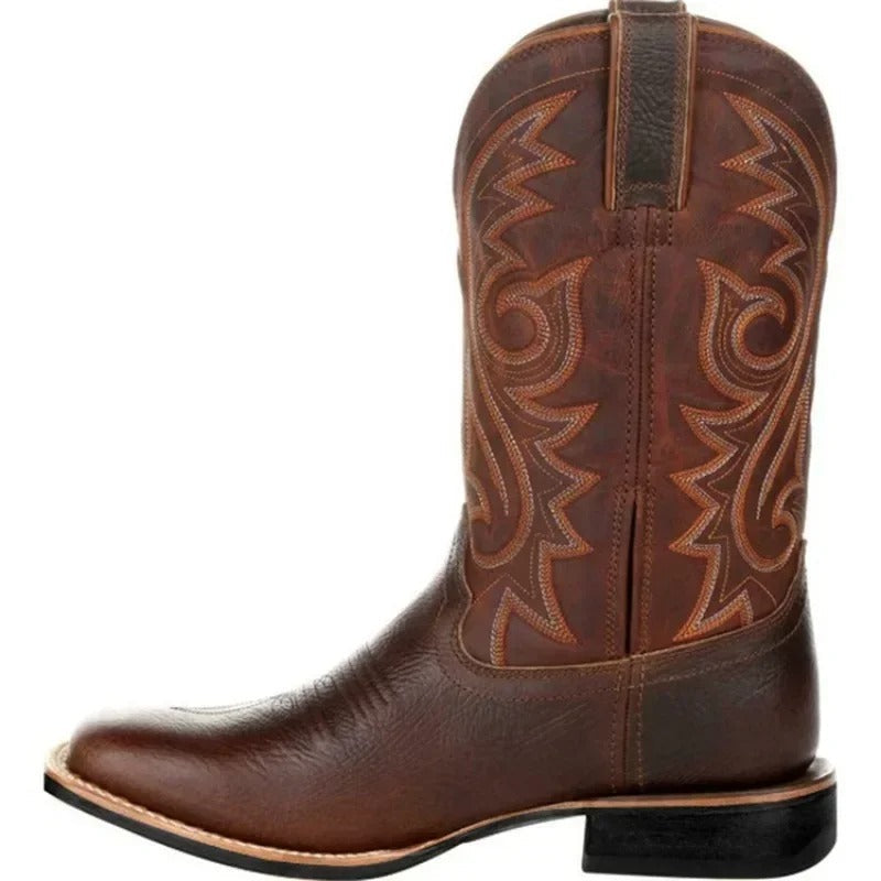 Men's Western Cowboy Boots Classic Mid-Calf Western Style Slip-On Boots