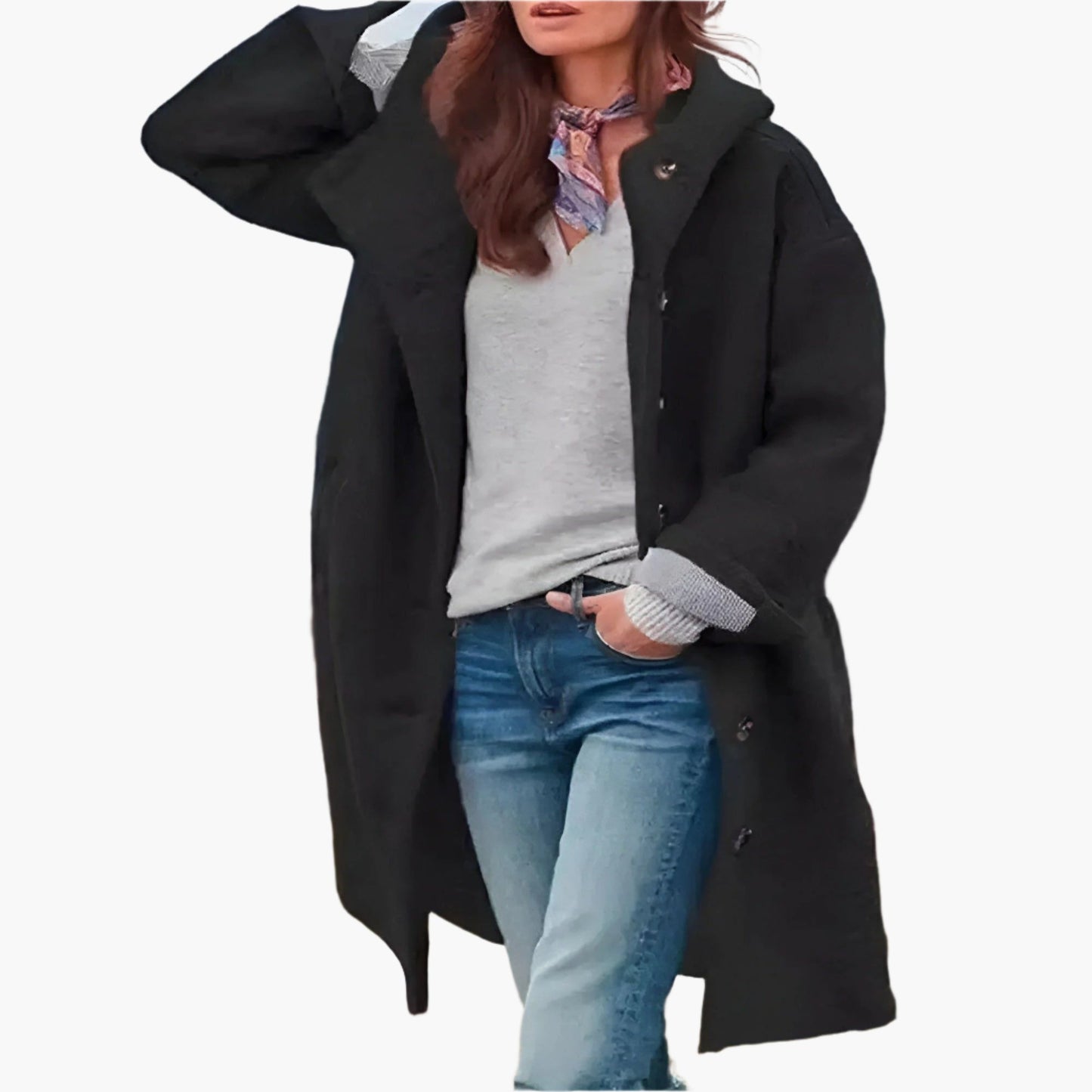 Women's Casual Long Winter Coat Relaxed Fit with Buttons and Pockets – Ideal for Cold Weather