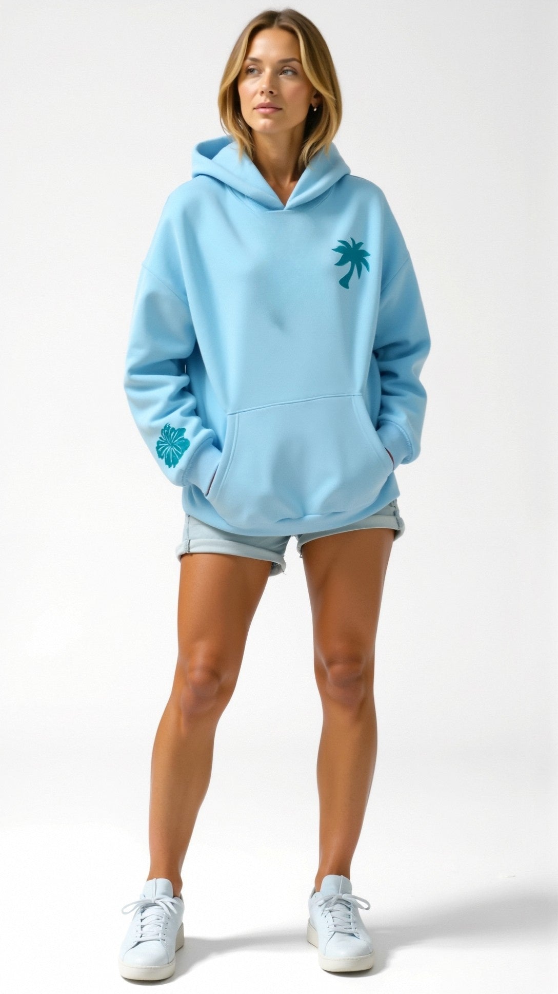 Women's Relaxed Fit Embroidered Tropical Hoodie – Everyday Casual Style