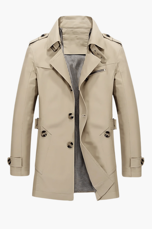 Men's Classic Trench Coat with Lapel Collar – Timeless Elegant Outerwear for Winter