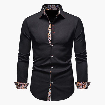 Men's Modern Long Sleeve Dress Shirt with Paisley Accents, Tailored Fit, Formal and Casual Style