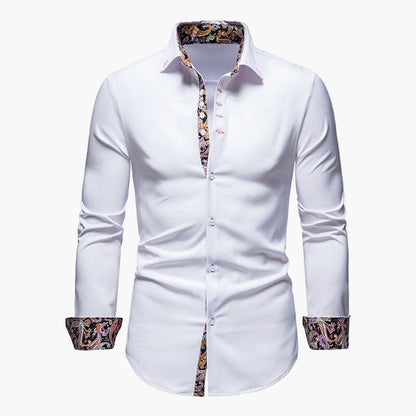 Men's Modern Long Sleeve Dress Shirt with Paisley Accents, Tailored Fit, Formal and Casual Style