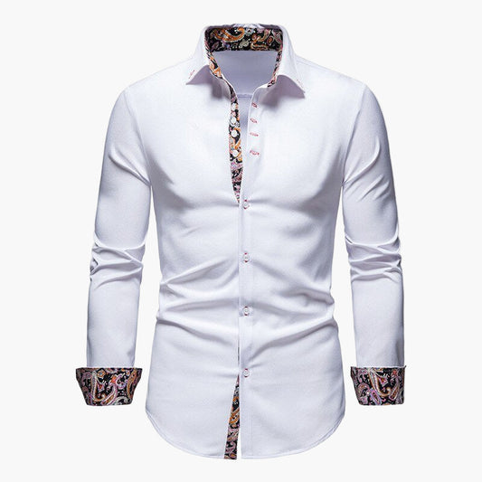 Men's Modern Long Sleeve Dress Shirt with Paisley Accents, Tailored Fit, Formal and Casual Style