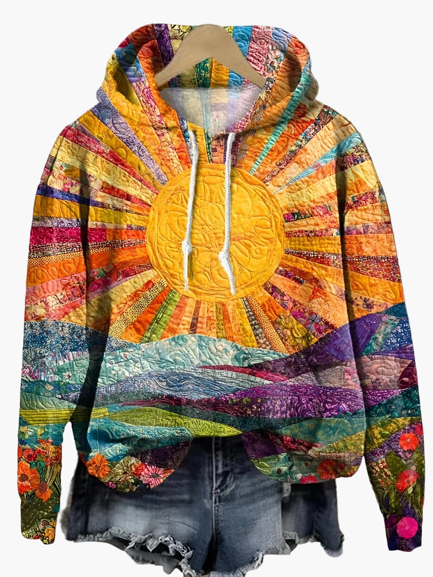 Women's Artistic Sunrise Print Casual Hoodie Pullover for Everyday Wear