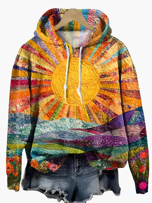 Women's Artistic Sunrise Print Casual Hoodie Pullover for Everyday Wear