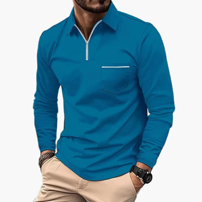 Men's Classic Long Sleeve Polo Shirt with Chest Pocket – Casual and Business Style
