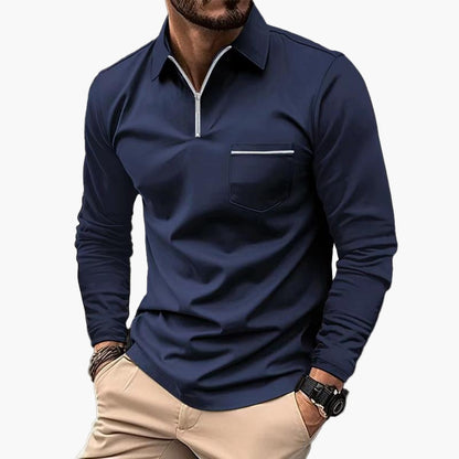 Men's Classic Long Sleeve Polo Shirt with Chest Pocket – Casual and Business Style