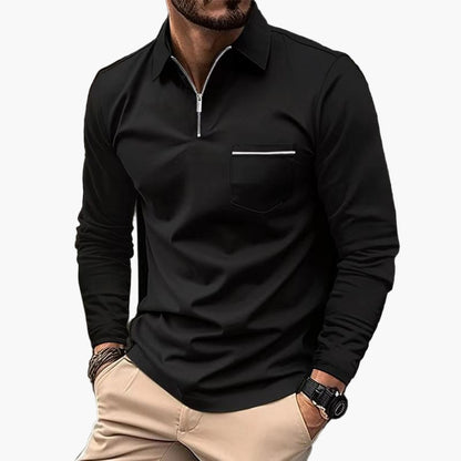 Men's Classic Long Sleeve Polo Shirt with Chest Pocket – Casual and Business Style