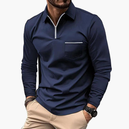 Men's Classic Long Sleeve Polo Shirt with Chest Pocket – Casual and Business Style