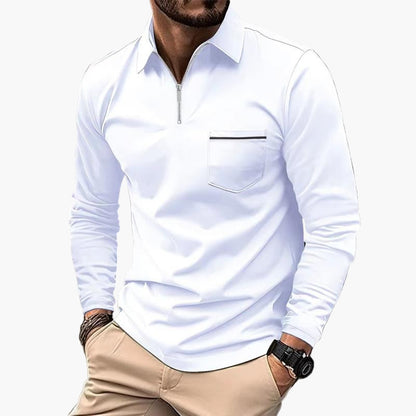 Men's Classic Long Sleeve Polo Shirt with Chest Pocket – Casual and Business Style