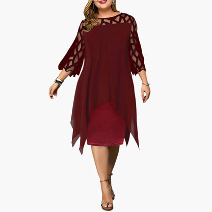 Women's Plus Size Elegant Midi Dress with Sheer Sleeves – Modern Party and Evening Style