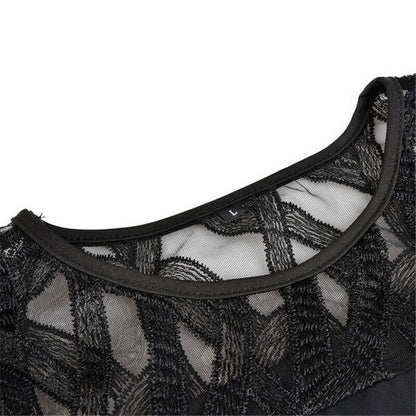 Women's Plus Size Elegant Midi Dress with Sheer Sleeves – Modern Party and Evening Style