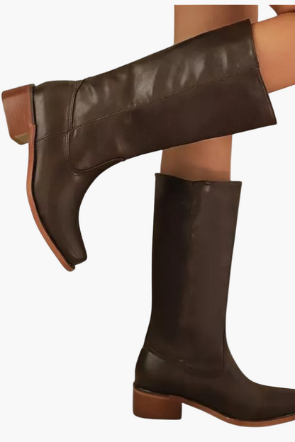 Women's Modern Classic Knee-High Block Heel Boots – Fashion Versatile Everyday Style