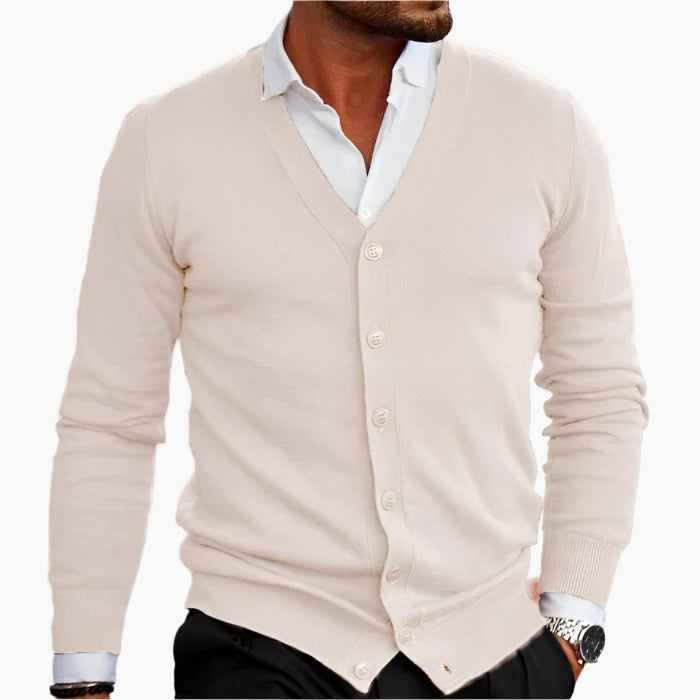 Men's Classic V-Neck Button-Up Cardigan – Smart Casual Office & Formal Style