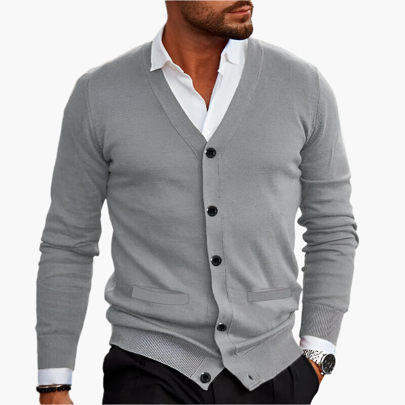 Men's Classic V-Neck Button-Up Cardigan – Smart Casual Office & Formal Style