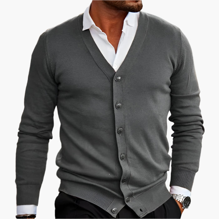 Men's Classic V-Neck Button-Up Cardigan – Smart Casual Office & Formal Style