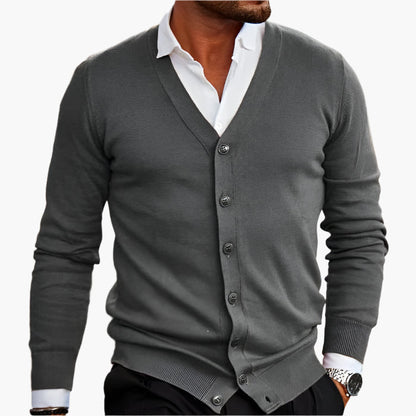 Men's Classic V-Neck Button-Up Cardigan – Smart Casual Office & Formal Style