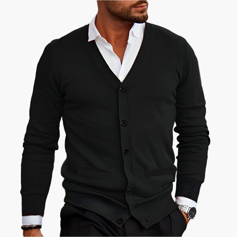 Men's Classic V-Neck Button-Up Cardigan – Smart Casual Office & Formal Style