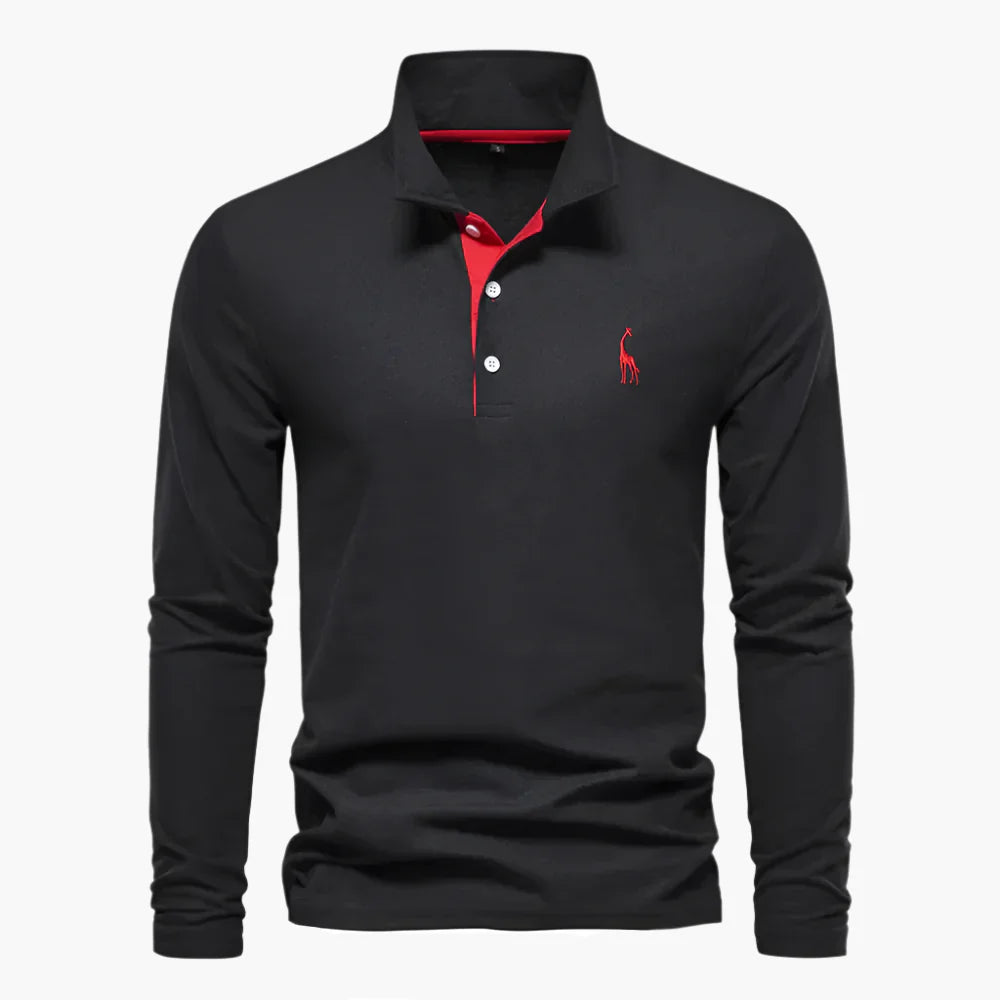 Men's Classic Long Sleeve Polo Shirt – Stylish Embroidered Collar for Casual & Formal Wear