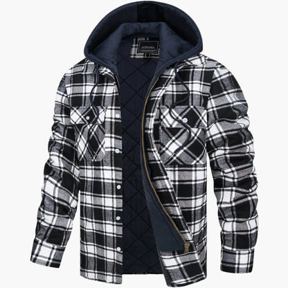 Men's Hooded Plaid Urban Winter Jacket - Warm Quilted Everyday Outerwear