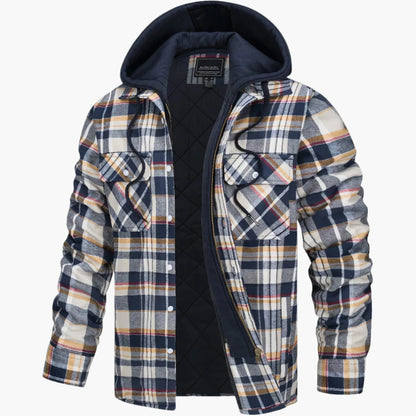 Men's Hooded Plaid Urban Winter Jacket - Warm Quilted Everyday Outerwear