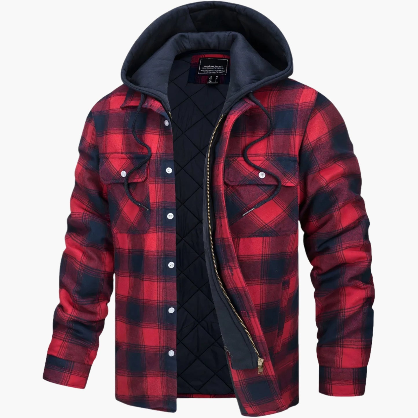 Men's Hooded Plaid Urban Winter Jacket - Warm Quilted Everyday Outerwear