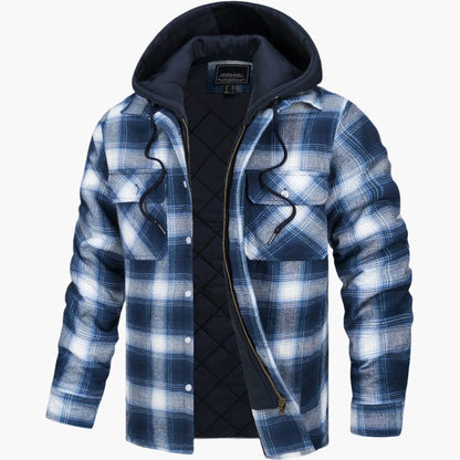 Men's Hooded Plaid Urban Winter Jacket - Warm Quilted Everyday Outerwear