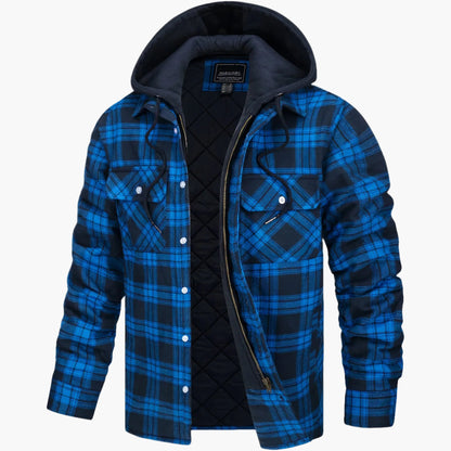 Men's Hooded Plaid Urban Winter Jacket - Warm Quilted Everyday Outerwear