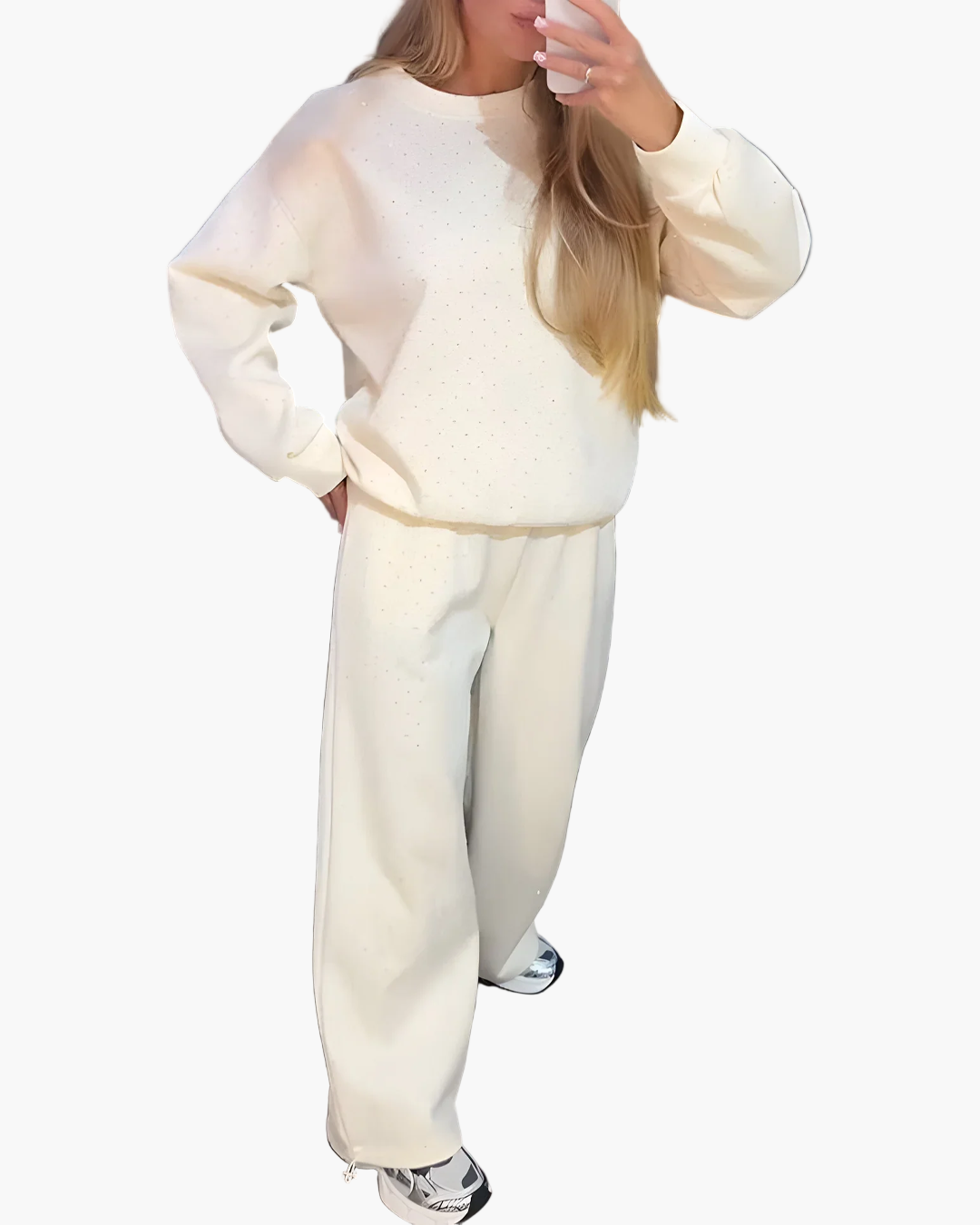 Women's Relaxed Fit Diamond Studded Lounge Set – Trendy Two Piece Tracksuit for Casual & Streetwear